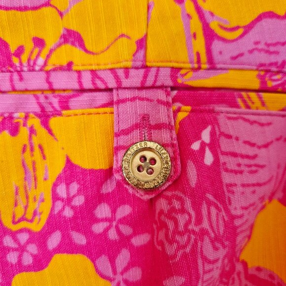 Lilly Pulitzer Resort Fit Elephant Floral Capri Pants Zip Pink Orange - Picture 5 of 13